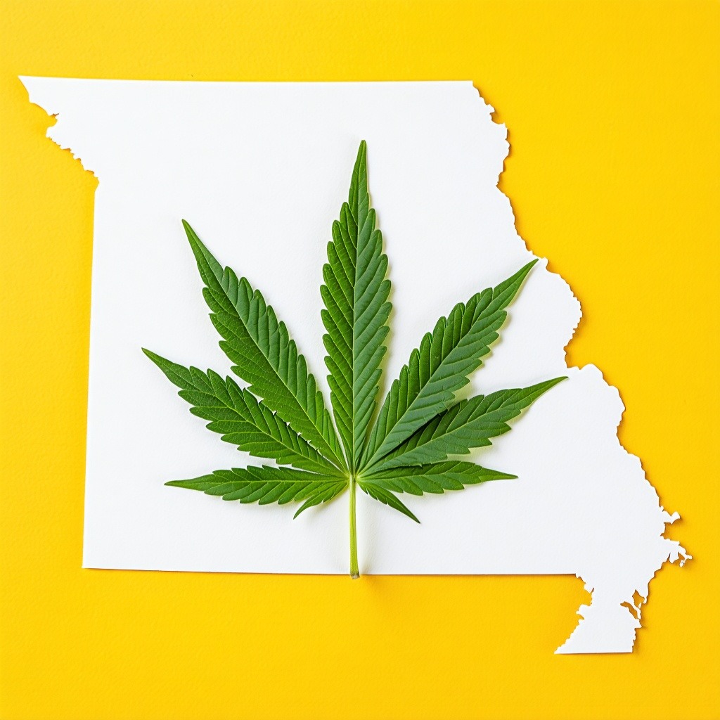 state of Missouri medical marijuana leaf superimposed